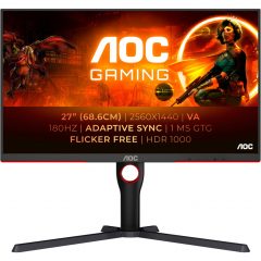   68,58cm/27" (2560x1440) AOC Gaming Q27G3XMN/BK 16:9 QHD VA 1ms 180Hz HDR1000 HDMI DP Pivot Black